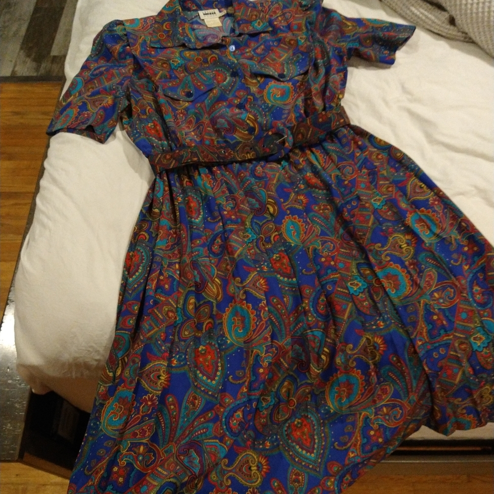 Leslie Fay Vintage Style Paisley Dress with Matching Belt